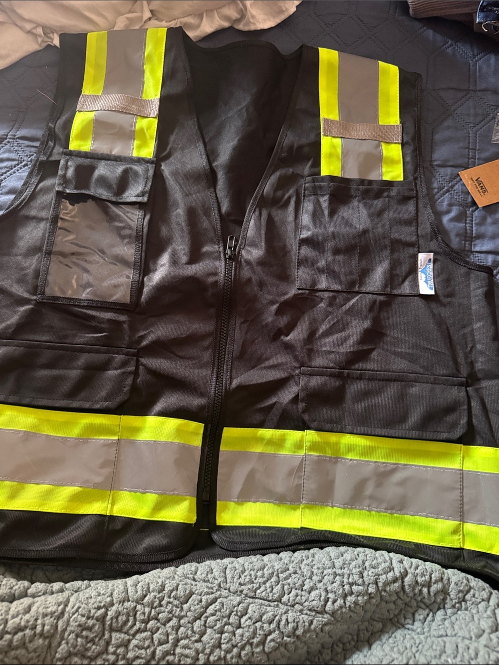 High-Visibility Safety Vest for Women - Black with Yellow Reflective Stripes